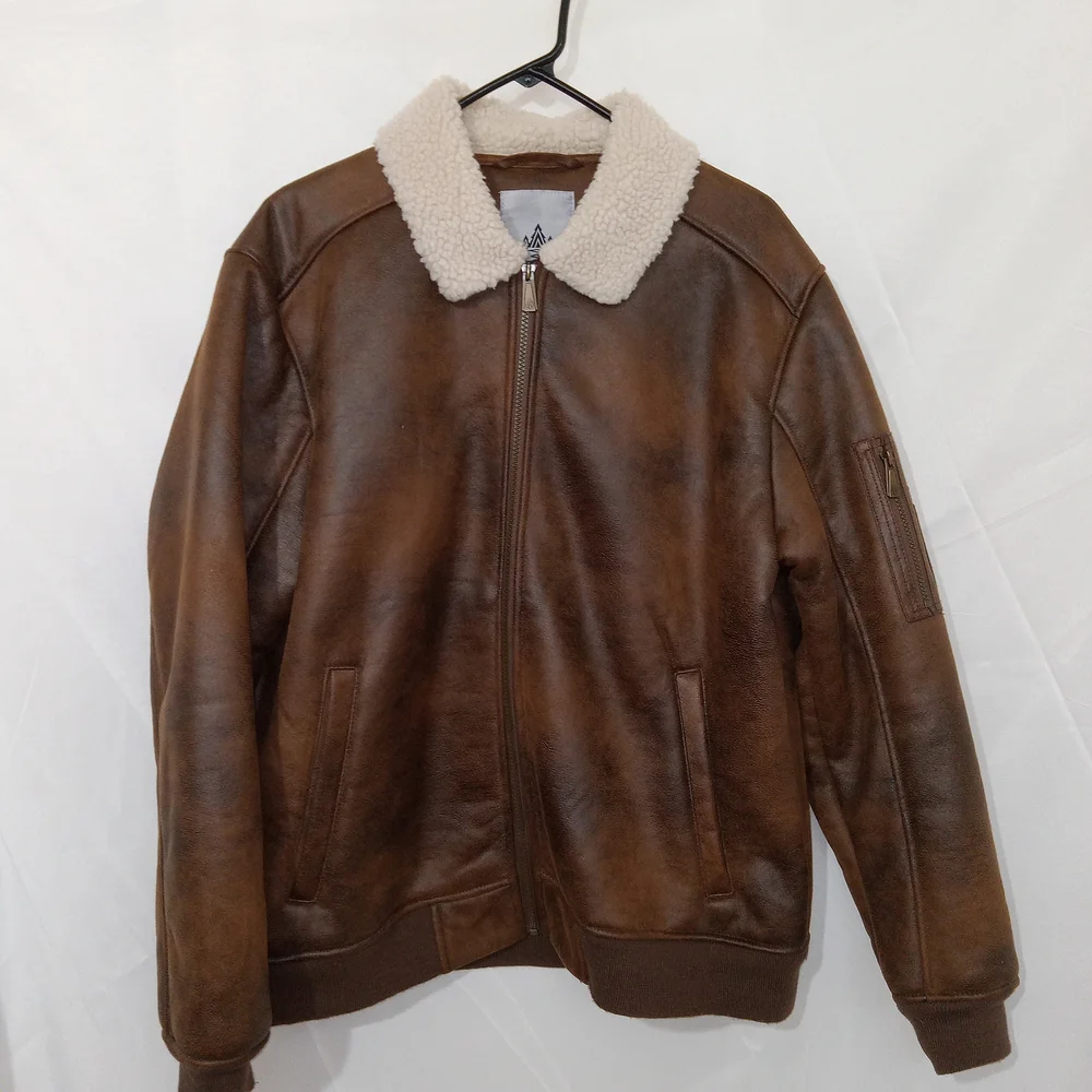 Rainforest Shearling Lined Nubuk Aviator Zip Bomber Jacket Mens Large - Picture 2 of 13